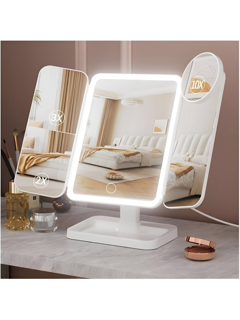 Lighted Makeup Mirror with 75 LEDs, Rechargeable Vanity Mirror with